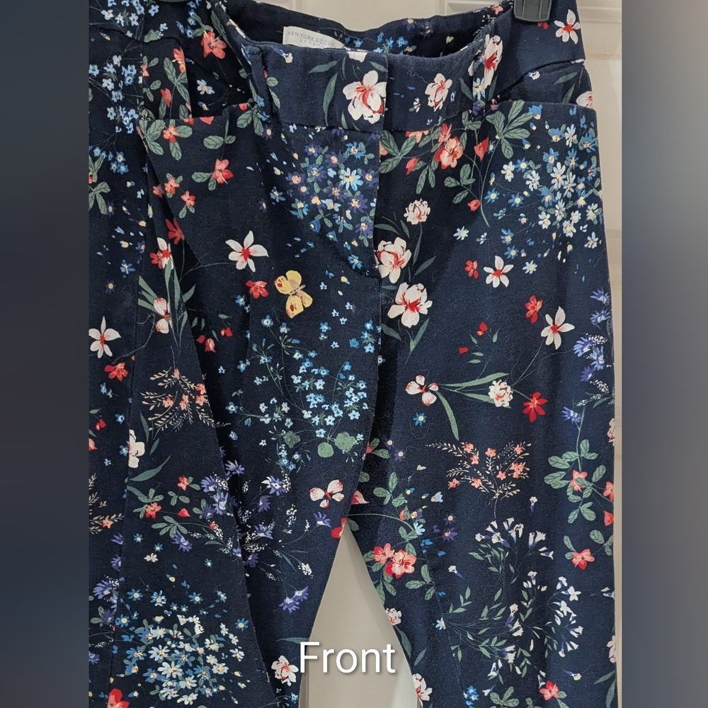 New York & Company Navy Stretch Knit Capris with Tiny Multicolor Floral